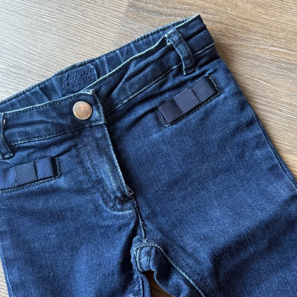 Jacadi baby blue jeans with bow embellishment in soft denim size 6 months